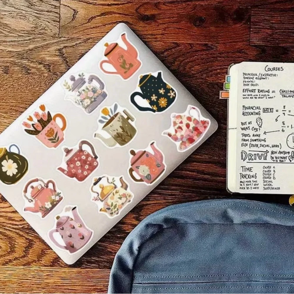 50 Teapot Stickers Coffee Pot Pitcher Flowers Floral - Picture 9 of 10